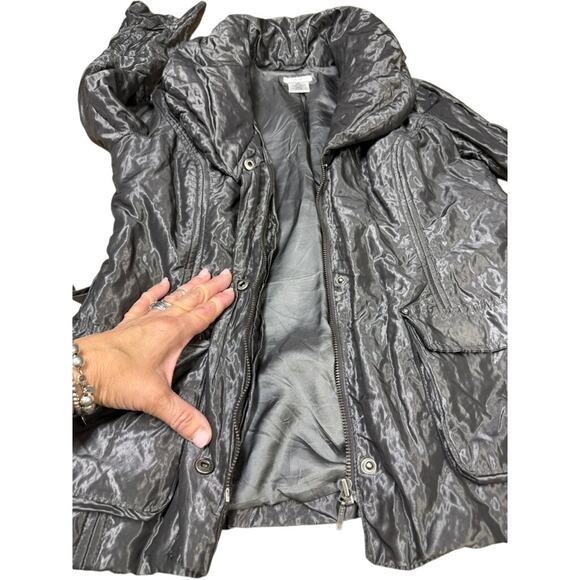 "CACHE" Silver Metallic Dress Coat VTG SZ M Belted 80's Girl's Night Out Club - Picture 8 of 16
